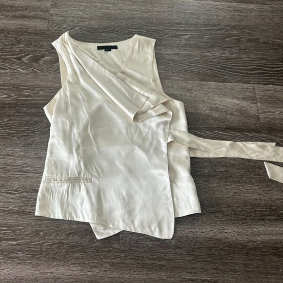 EUC Alexander Wang 100% Silk Asymmetrical Draped Blouse Vest Top Tie Back Size 6 - Picture 7 of 15